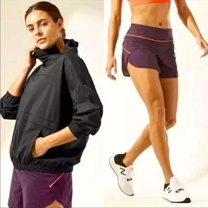 Athleta Run With It Piping Shorts Zip Pocket Drawstring Purple